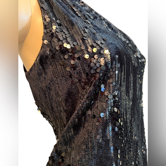 Nicole Miller  Size 8 NWT Black Sequin One Shoulder Velvet Mini Dress (0440) - Picture 5 of 13